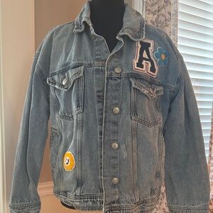 Celebrity Pink Denim Jean Jacket With Patches- Size Medium Y2K Fun Cute